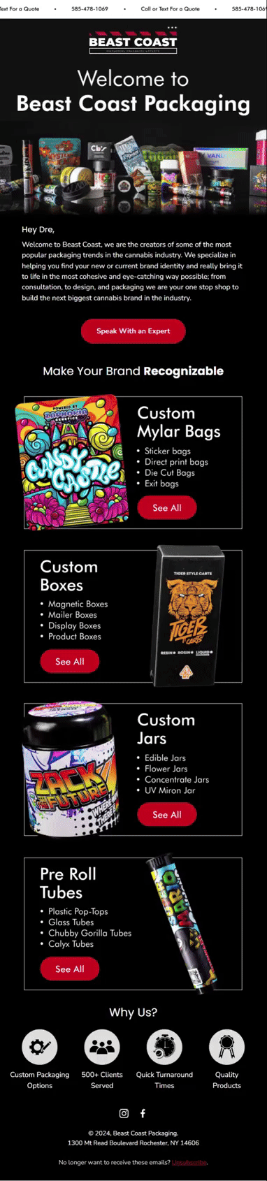 Beast Coast Packaging email designs